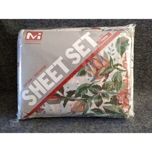 McCarthey Int'l Twin Sheet Set 3Pc Flat Fitted‎ & Pillowcase Briarwood Rose NOS